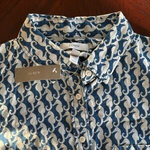 J. Crew Blue and Cream Seahorse-Print Button-Down Shirt